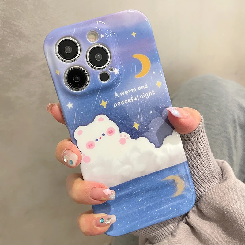 

Starry Sky Cloud Lovely Bear Phone Case For iPhone 14 13 12 11 Pro Max XS XR X Silicone Cover Shell