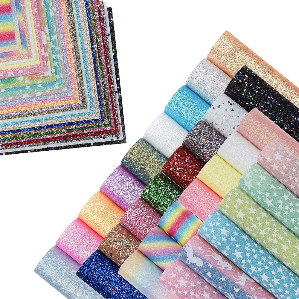 

30Pcs/Set Holographic Chunky Fine Star Glitters Rainbow Fluorescent Horse Faux Leather For Girl's Bows Earring