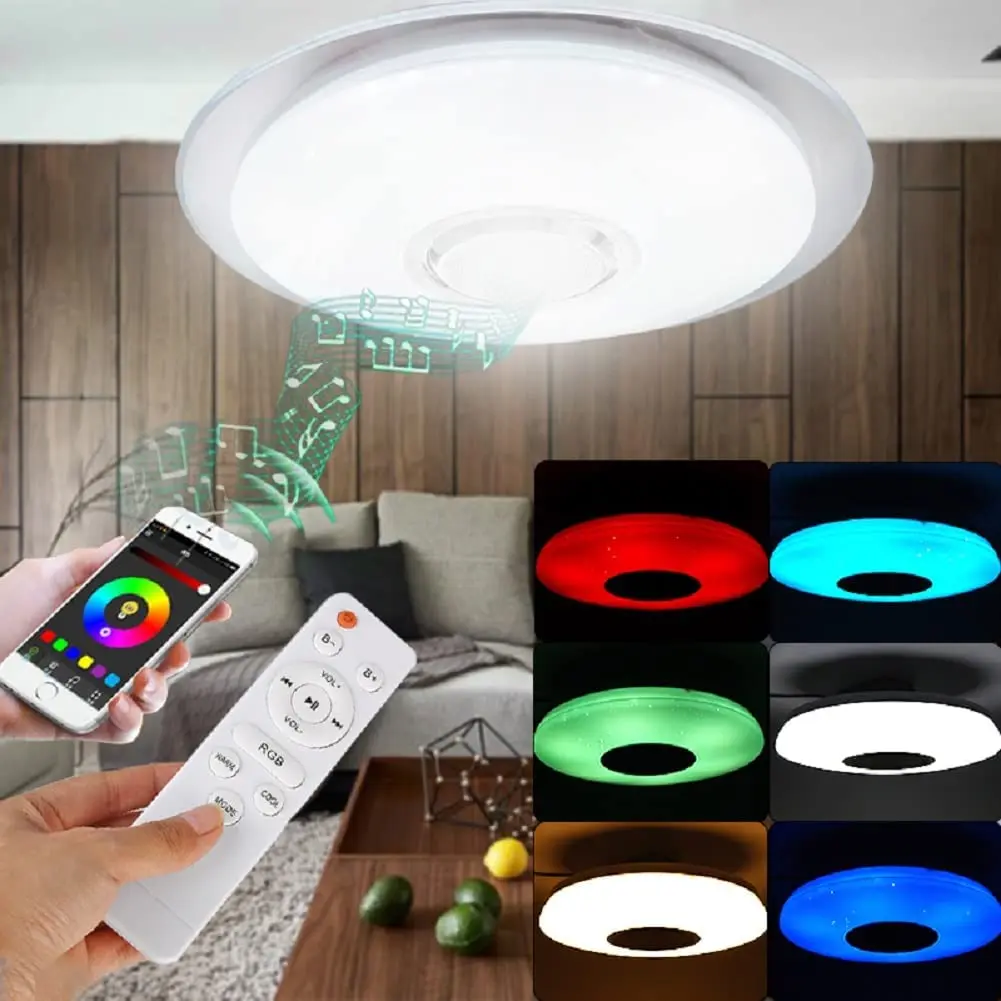 Купи Ridgeyard 15.7 inch 36W LED Dimmable Music Ceiling Light Bluetooth Speaker Smart Remote Control Lamp for Kitchen Living Room за 2,351 рублей в магазине AliExpress