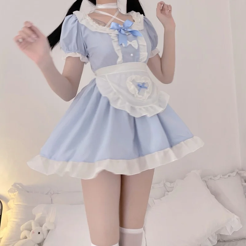 Cute Pure Girl Lolita Dress Ruffle Maid Outfit Japanese Servant Cosplay Sexy Costumes Daily Apron Uniform Kawaii Pajamas Set New