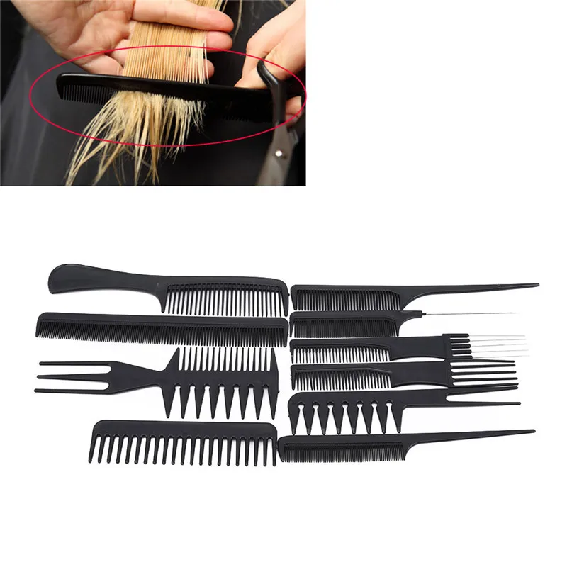 

Black Professional Combs Hairdressing New Tail Comb Two Carbon Anti Static Hair Cutting Comb Set