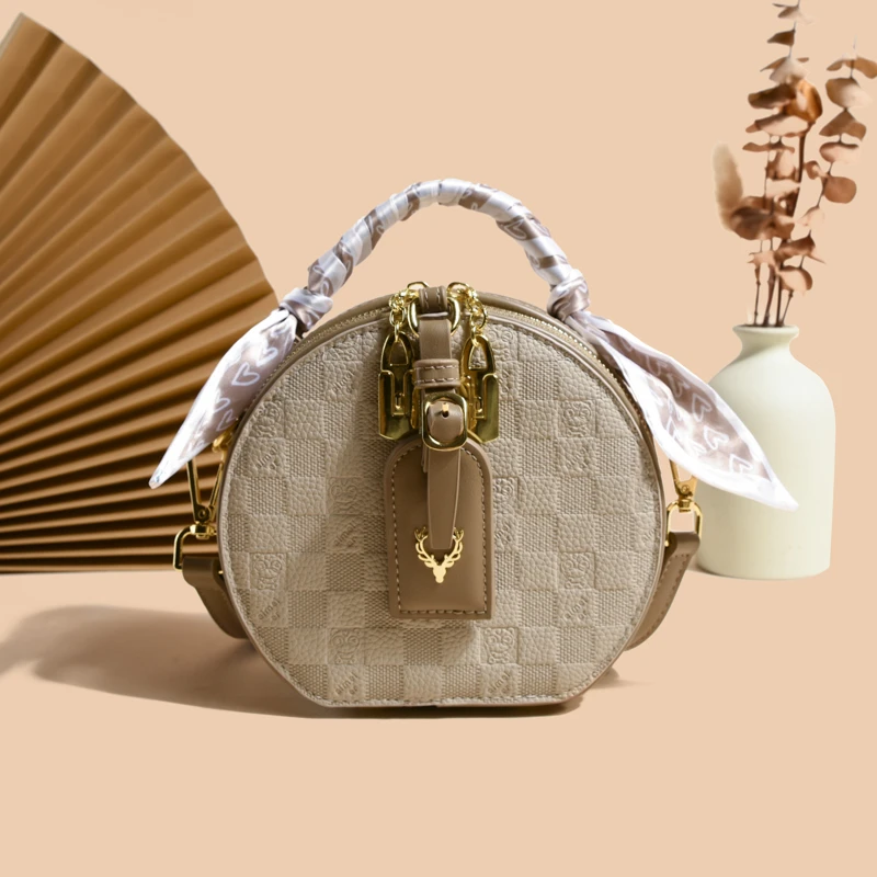 

Fashion Pu Leather Women's Bag High Quality Shoulder Bag Crossbody Bags Lady Scarves Handbag 2023 New Round Satchel for Women