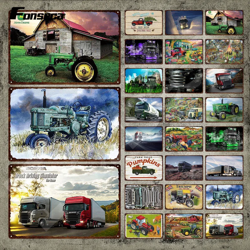 Металлический знак для грузовика и трактора, винтажный жестяной знак для мотоцикла, декоративная Оловянная пластина, железная живопись, настенные наклейки для фермы, декора гаража Металлический знак для грузовика и трактора, винтажный жестяной знак для мотоцикла, декоративная Оловянная пластина, железная живопись, настенные наклейки для фермы, декора гаража