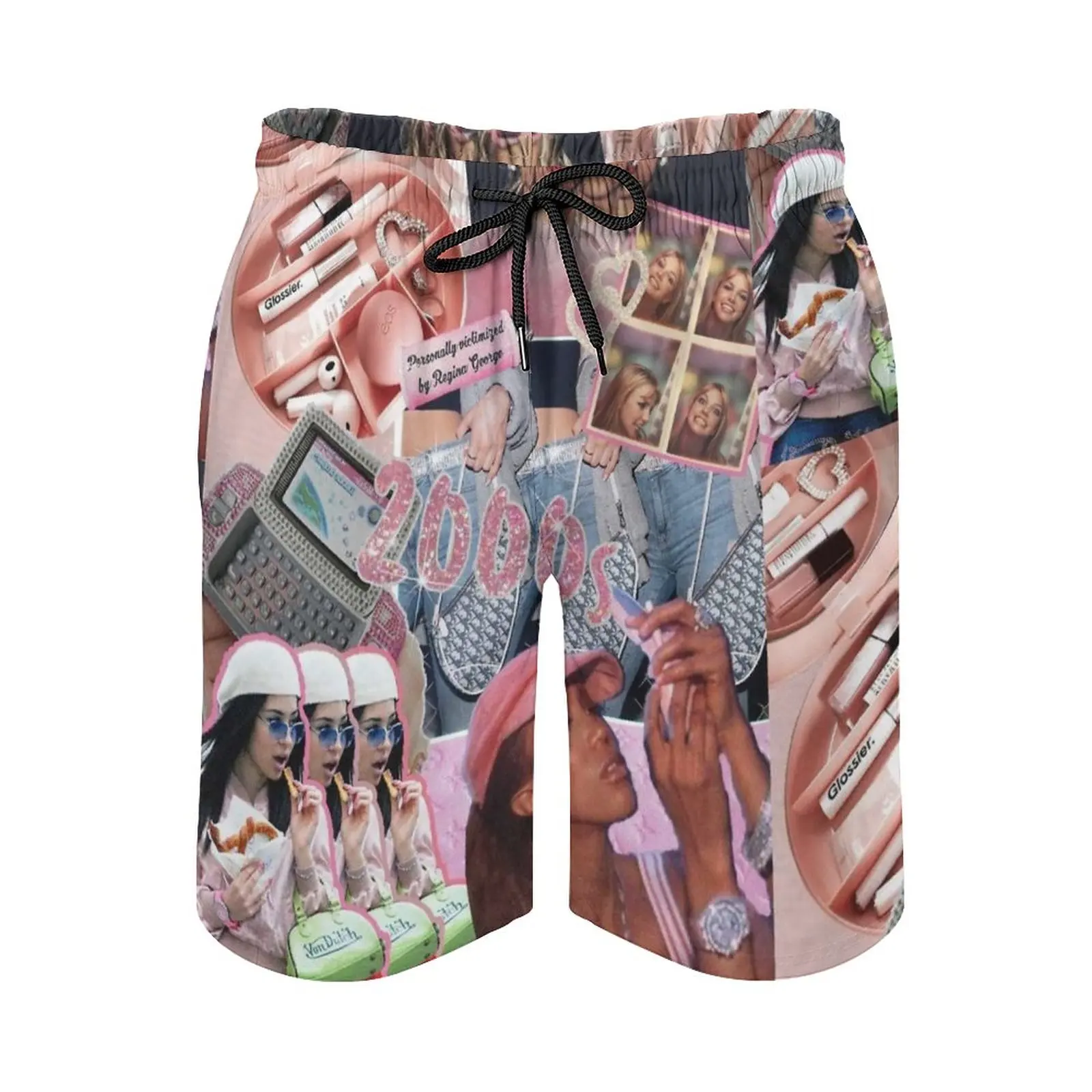 

Y2K Early 2000S Collage Men's Beach Shorts 3D Printing Loose Surf Board Shorts Beachwear Cartoon Vinyl Aesthetic Vaporware