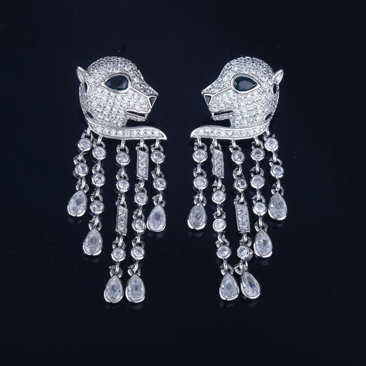 

Luxury Earrings Full Diamond Leopard Head Earrings Design Temperament Senior New Tassel Long Earrings Gift Jewelry For Women