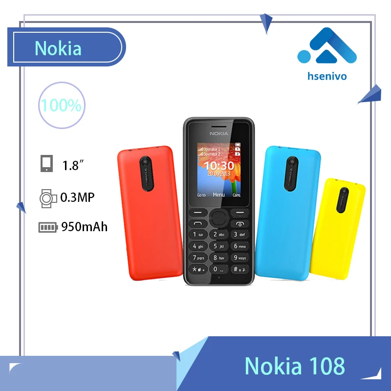 

Nokia 108 refurbished-Original Nokia 108 FM Radio Dual SIM Cards Good Quality Unlocked Mobile Phone refurbished Free shipping