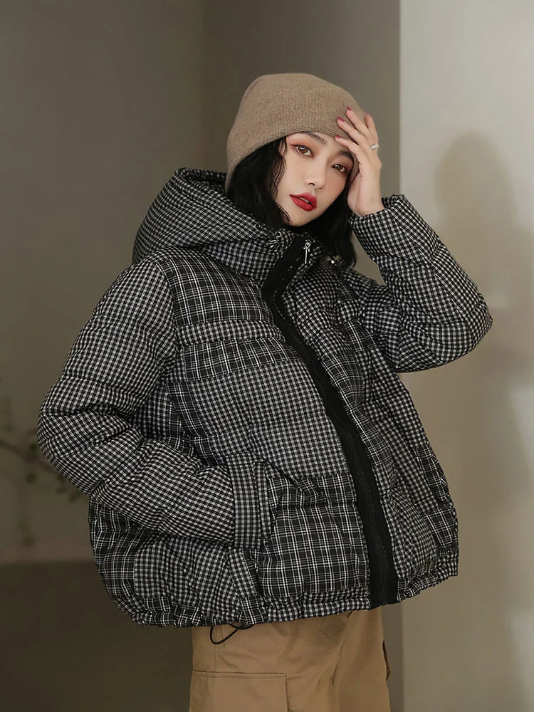 Plaid printed Duck coats Literary retro Jackets Winter Fashion Hooded Down Coats Female Thick Warm down Parkas