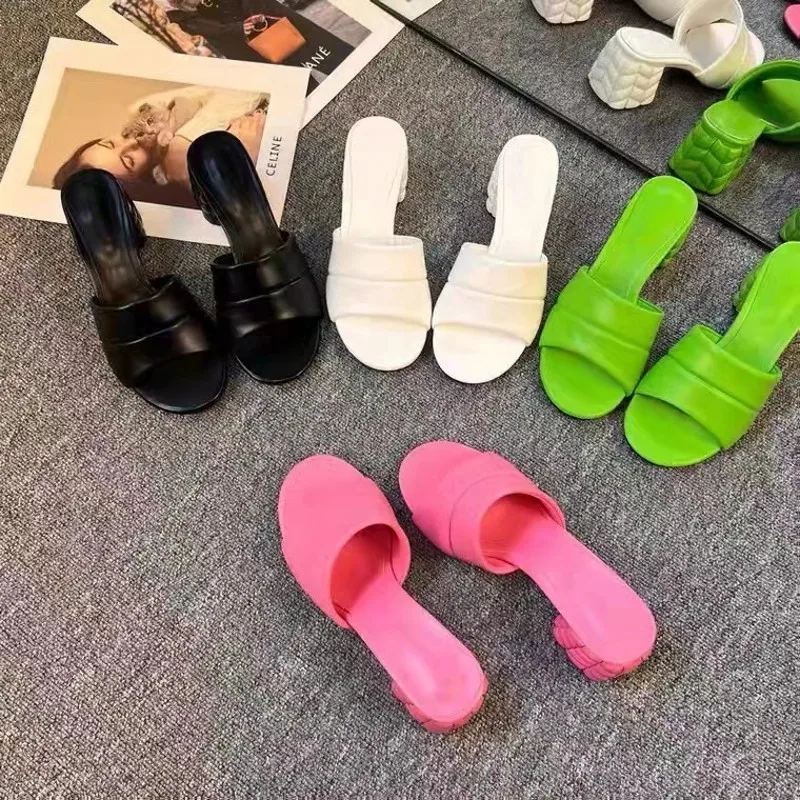 

Shoes Slippers Women Summer Slides Med Low Shale Female Beach Square heel Fashion Pantofle Soft Sabot Block Luxury 2022 Rome Hoo