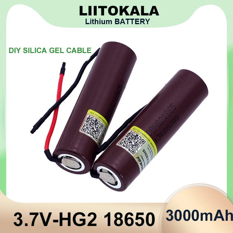 

Liitokala new HG2 18650 3000mAh Rechargeable battery 18650HG2 3.6V discharge 20A, dedicated batteries+DIY Silica gel Cable