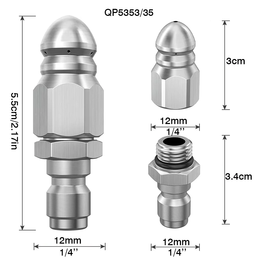 Насадка для выемки канализационных труб, насадка из хромированного железа с 7 отверстиями, насадка для водяного пистолета высокого давления, 5000 фунтов на квадратный дюйм, 1/4 быстрого подключения