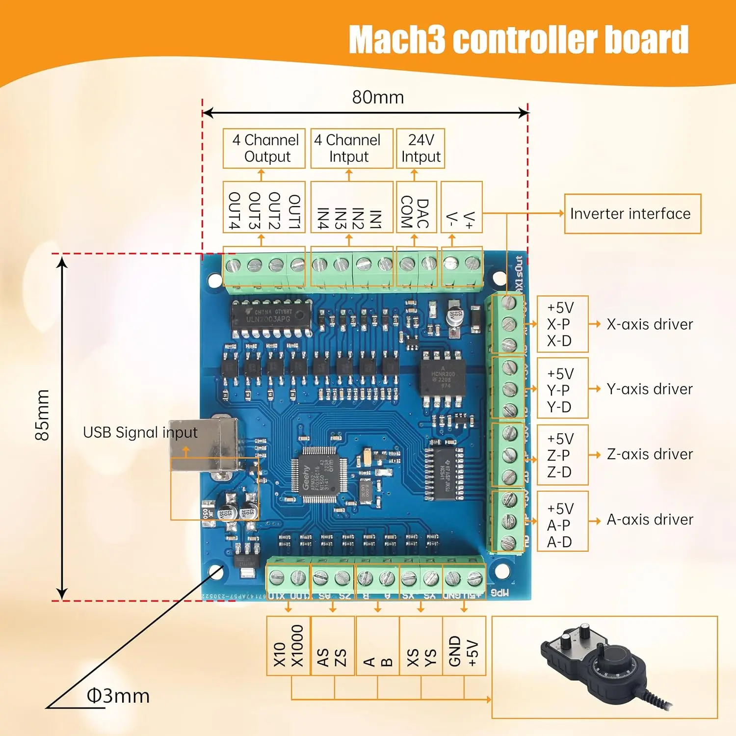 [Eu】 3-осевой шаговый двигатель Nema23 USB Mach3 CNC Kit 270oz-in 76 мм 3A USB-плата контроллера карта