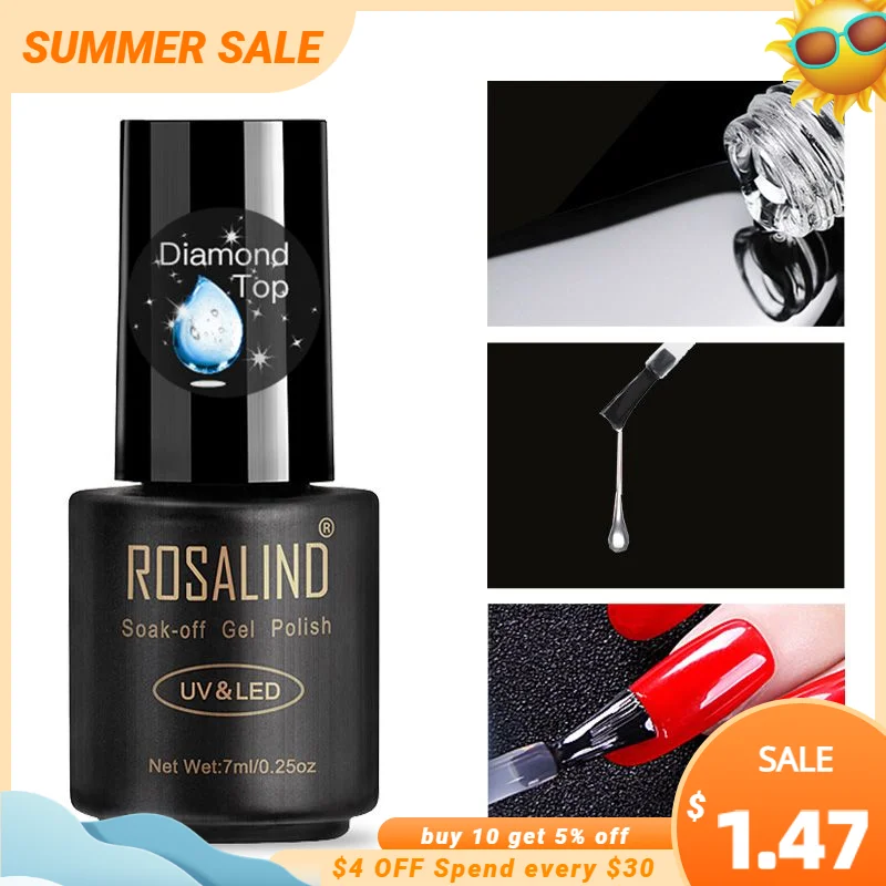 

ROSALIND Gel Nail Polish Top Base Coat 7ml Diamond Transparent Long Lasting Manicure UV Primer Gel Lacquer Nail Art Base Coat