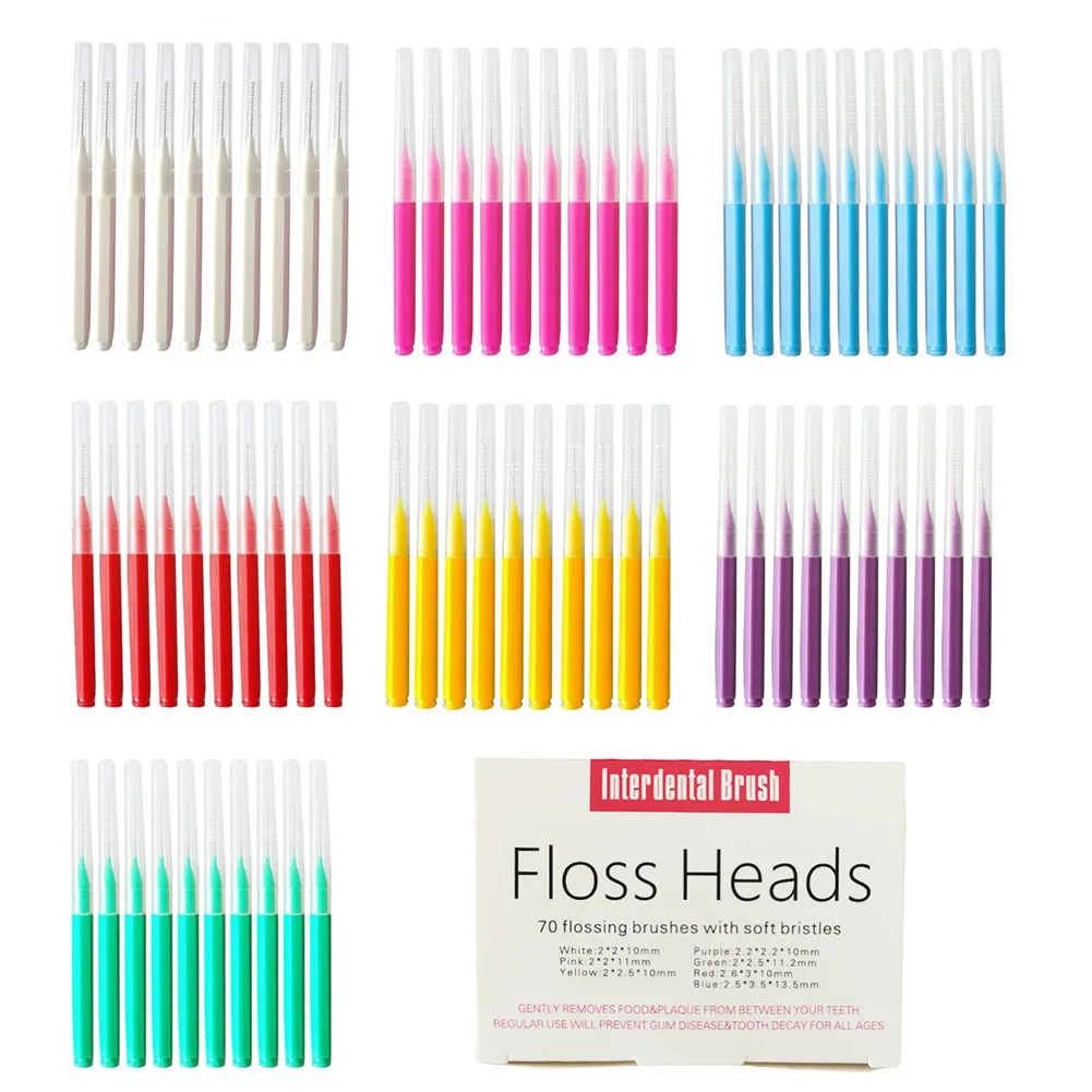 

70pcs Nylon Yarn Interdental Brushes Daily Hygiene Tooth Cleaning Removal Food Debris Plaque Portable Teeth Care Brushes