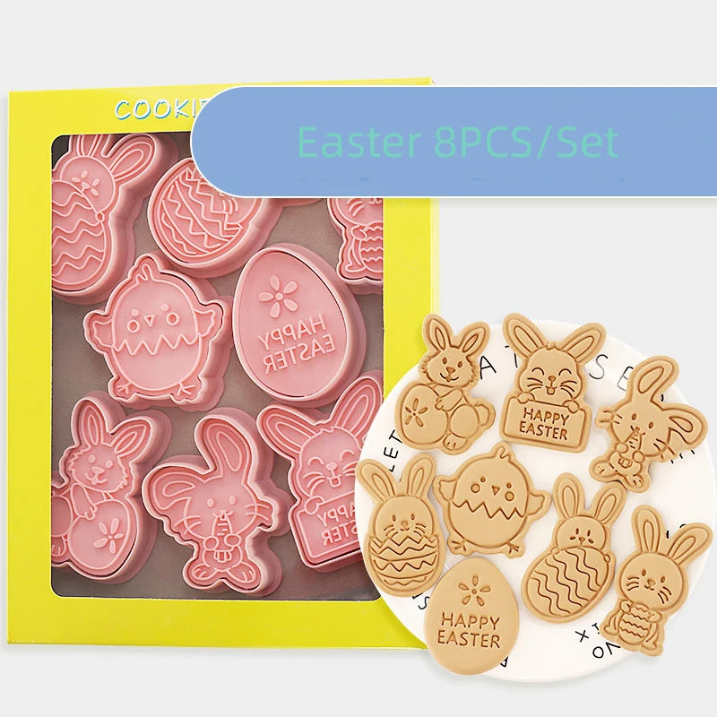 

8Pcs/set Easter Plastic Cookie Cutter Rabbit Egg Biscuit Cutter 3D Cartoon Bunny Molds Baking Tools Easter Party DIY Decoration