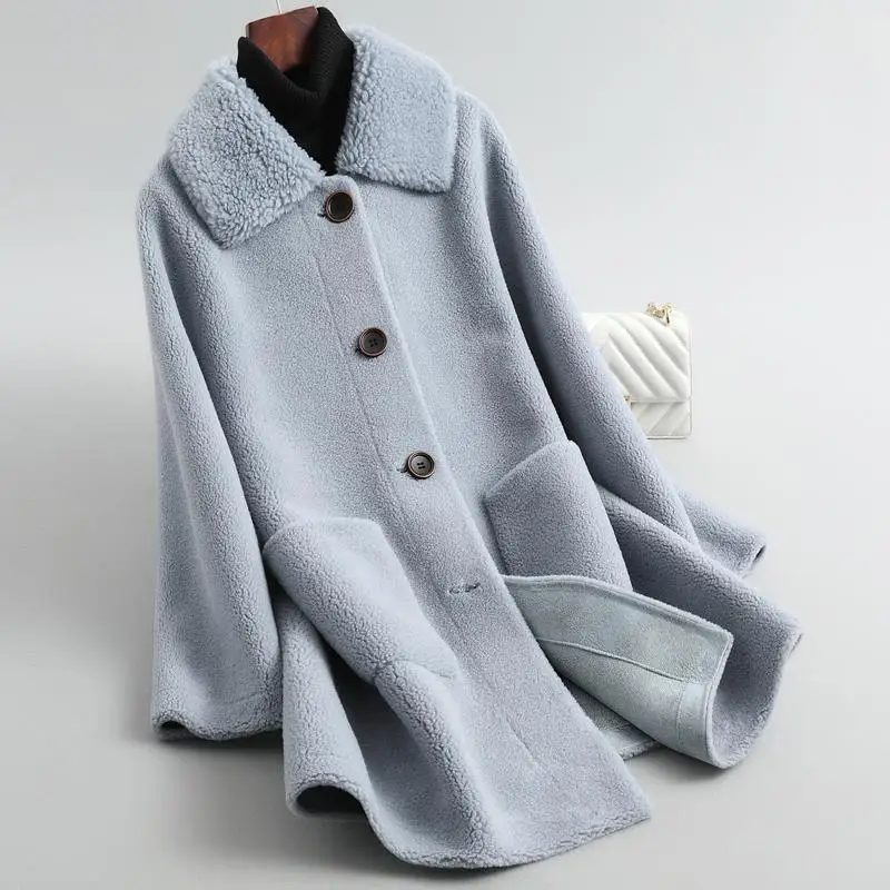 2022 New Autumn Winter Real Lamb Fur Coats Elegant Female Korean Version Loose High Quality Warm Genuine Lamb Fur Jackets F168