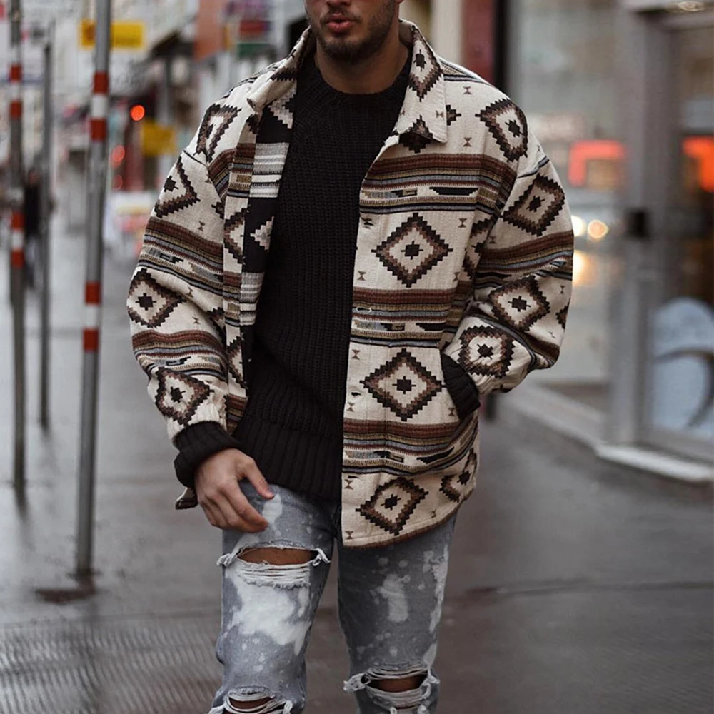 

Jacket Men Coat Cardigan Long Sleeve Loose M-3XL Outwear Parka Print Turn-Down Collar Warm Appointments Brand New