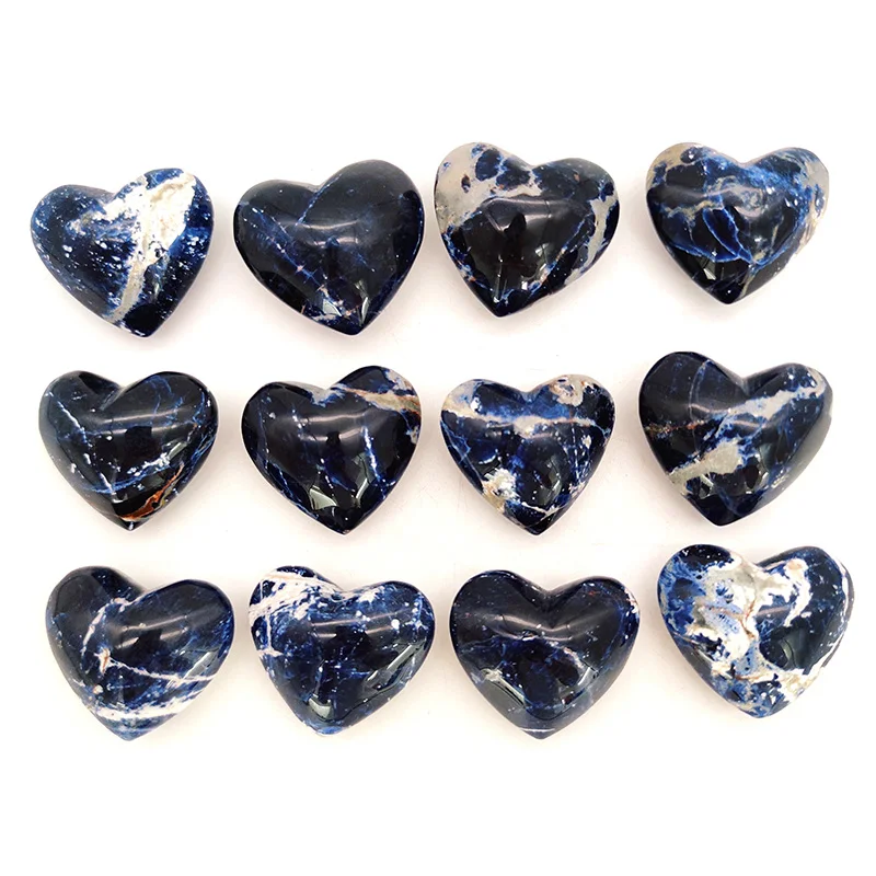 

Natural Crystal Folk Crafts 45mm Polished Healing Stone Sodalite Love Heart Palm Stone For Home Decoration FGH