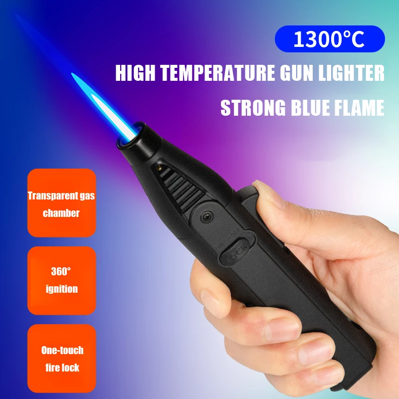 

New Windproof Torch Gun Lighter Powerful Blue Flame Jet Lighters Butane Gas Cigar Candle BBQ Lighters Outdoor Gadgets Gift 1300C