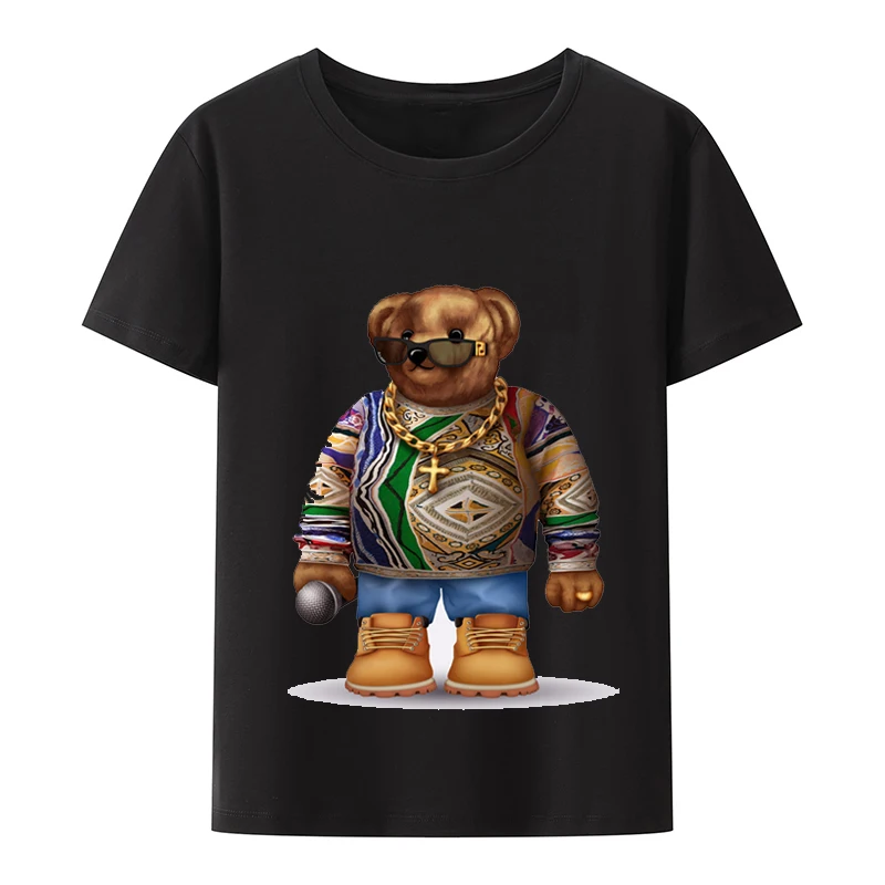 

Adorable Bear Who Loves Singing Graphic T Shirts for Man Woman Summer Hip-hop Casual Camisa Printed T-shirt Top