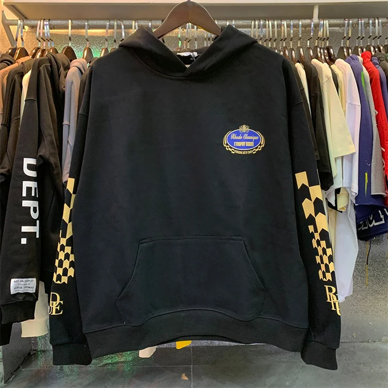 

RHUDE Hoodie Check Champion Print High Quality Cotton Terry Men's And Women's Loose Hoodies