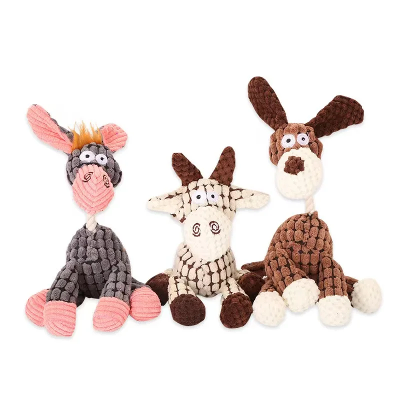 

Fun Pet Toys Donkey-Shaped Corduroy Interactive Chew Toys Puppy Squeaky Plush Bone Molar Dog Toys Training Play Pet Supplies