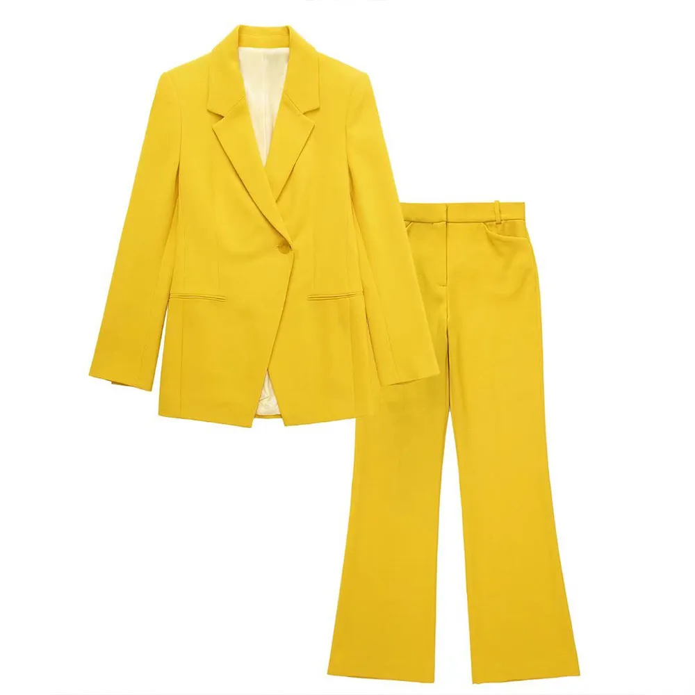 

Women's 2022 Chic Fashion New Solid Color Casual Suit Jacket Retro Button Long Sleeve Female Blazer + High Waist Trousers Suit
