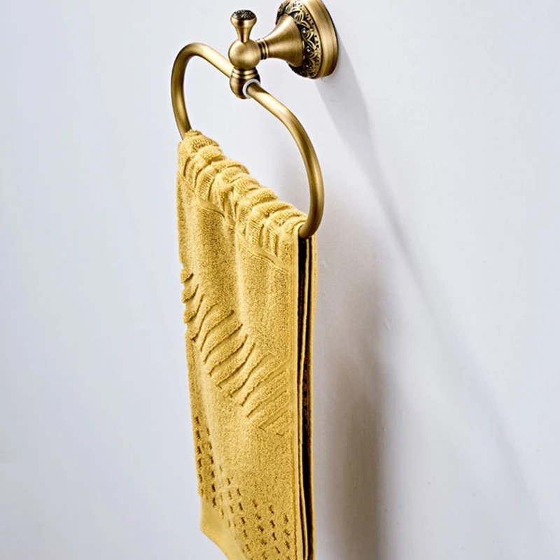 Овальное кольцо для полотенец античная латунь изысканный узор резьба вешалка