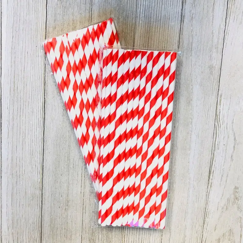 

50 Red Paper Straws, Birthday Straws, Red Stripe Straws