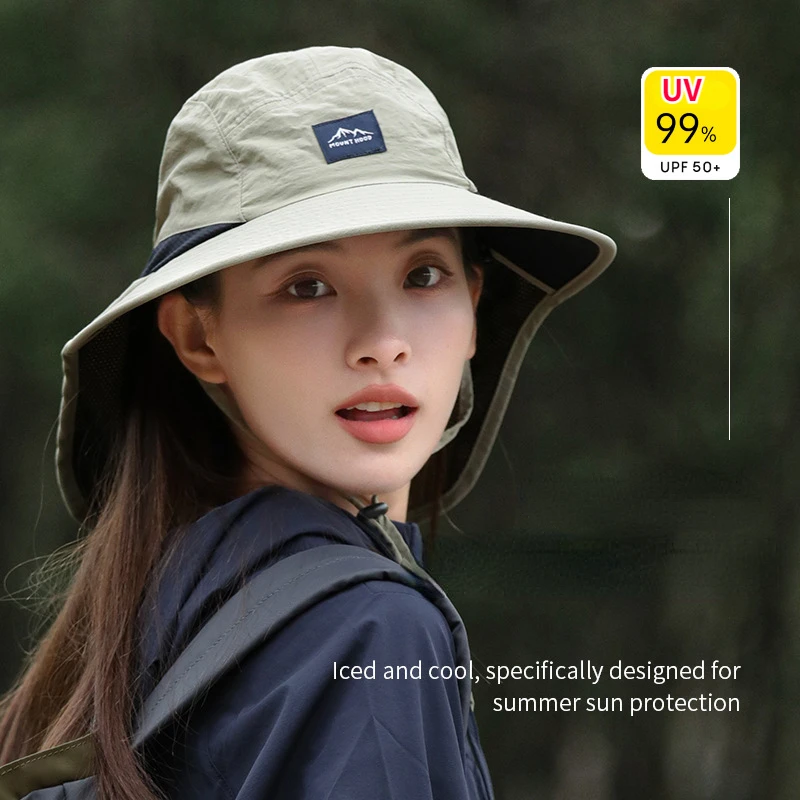 

Fashion Shawl Bucket Hat Summer Sunscreen Fashion Large Brim Sunshade Breathable Mesh Camping Fishing Riding Hat with Neck Flap