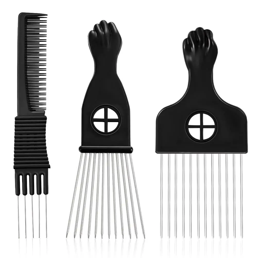 

Pro Metal Afro Brush Wide Teeth Hair Comb For Volumizing Hair Styling Detangling Comb Black Fist Anti-static Comb Brush