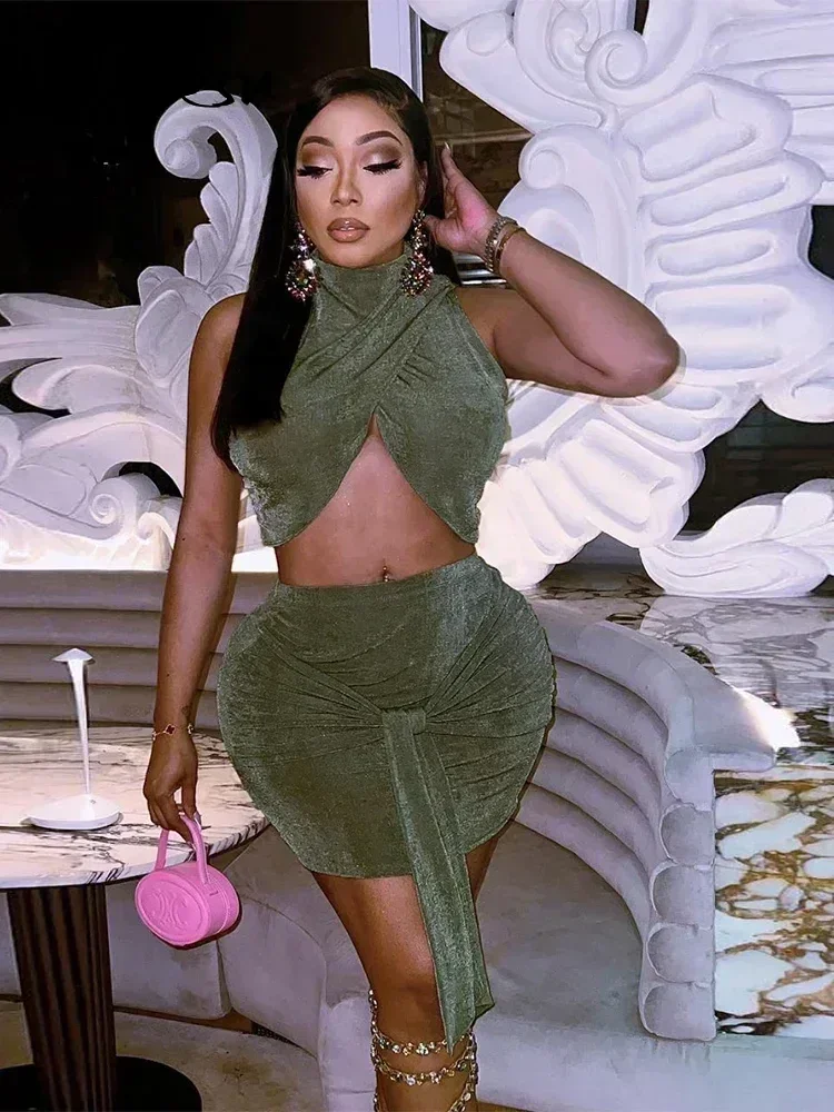 Laxsesu однотонный сексуальный женский комплект из 2 предметов с рюшами топы на