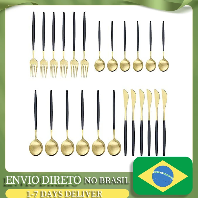 

24 PCs Multi-colored Stainless Steel Cutlery Set Hotel Kitchen Utensil