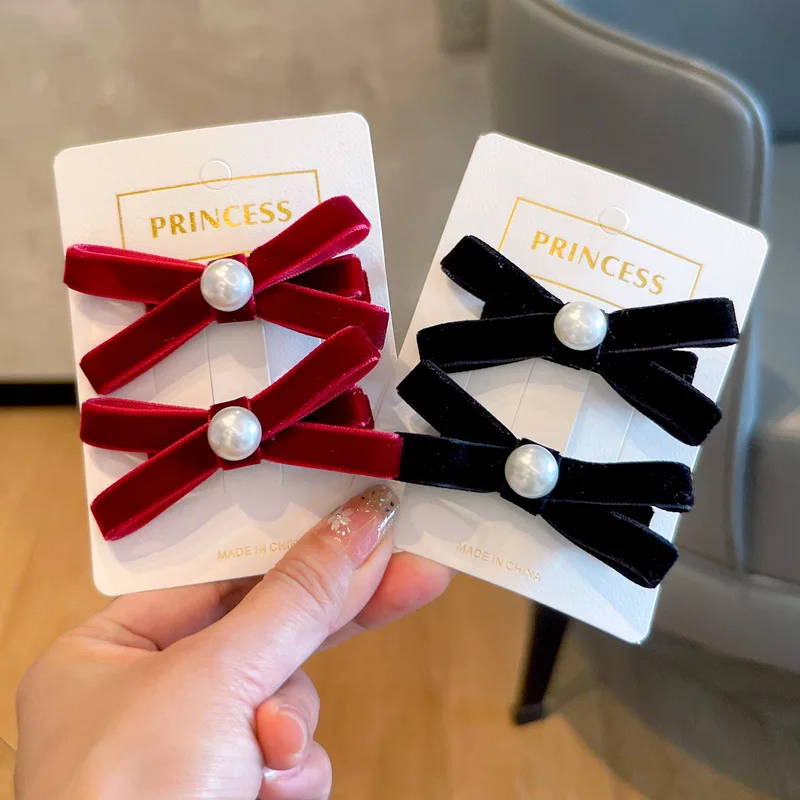 

Korean Version of Princess Hairpin Pearl Velvet Bow Girls Hairpin To Baby Side Clip Children's Hair Accessories