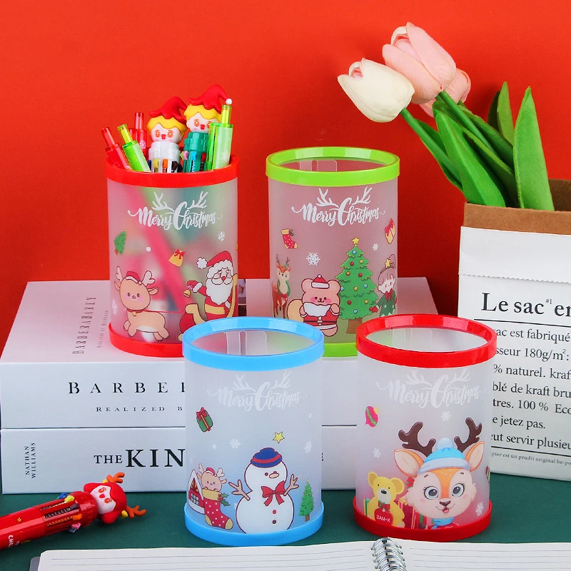 

Cartoon Christmas DIY Folding Pen Holder Creative Cute Desktop Pencil Organizer Holder Portable Stationery Office School Supply