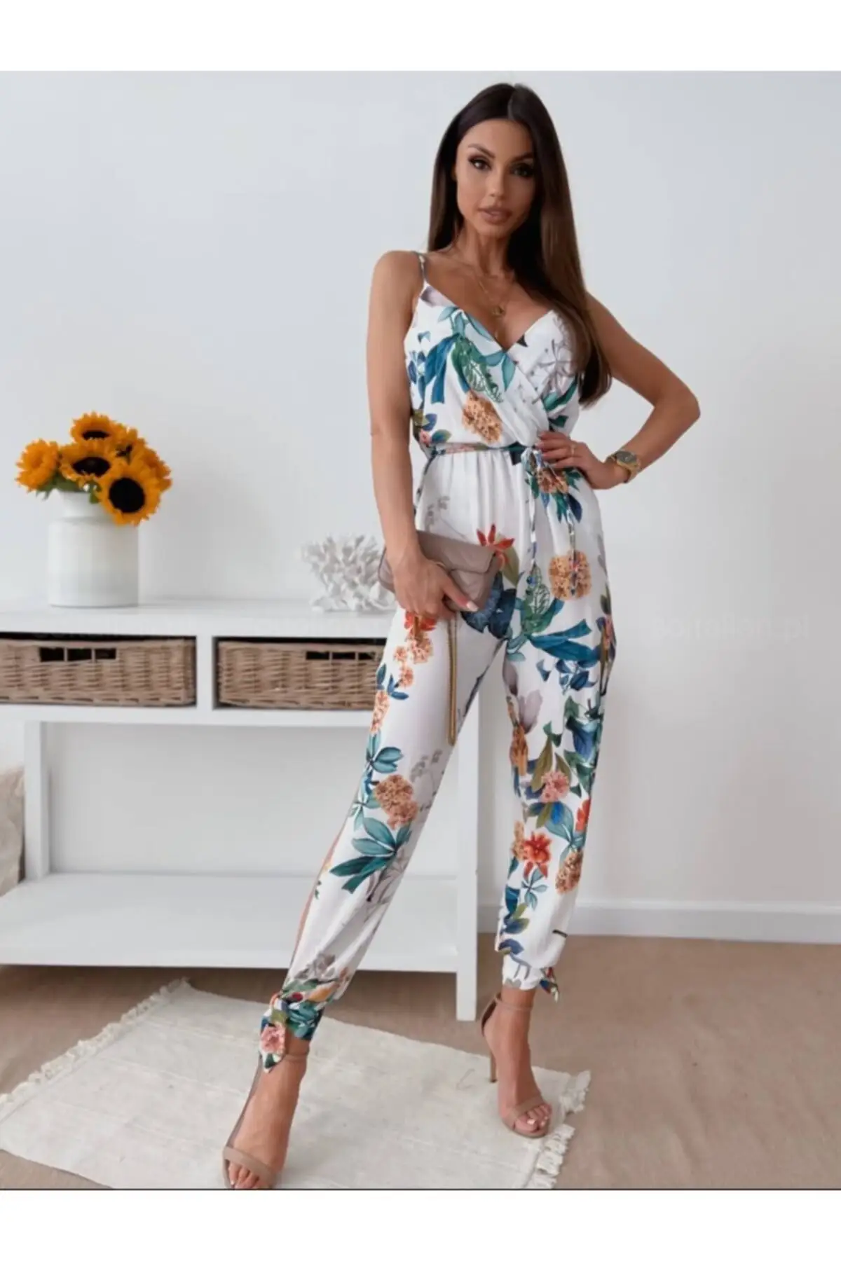 

Women's Overalls suspenders Floral Patterned Slit Jumpsuit Hot Casual Fashion Sleeveless Baggy Trousers Overalls