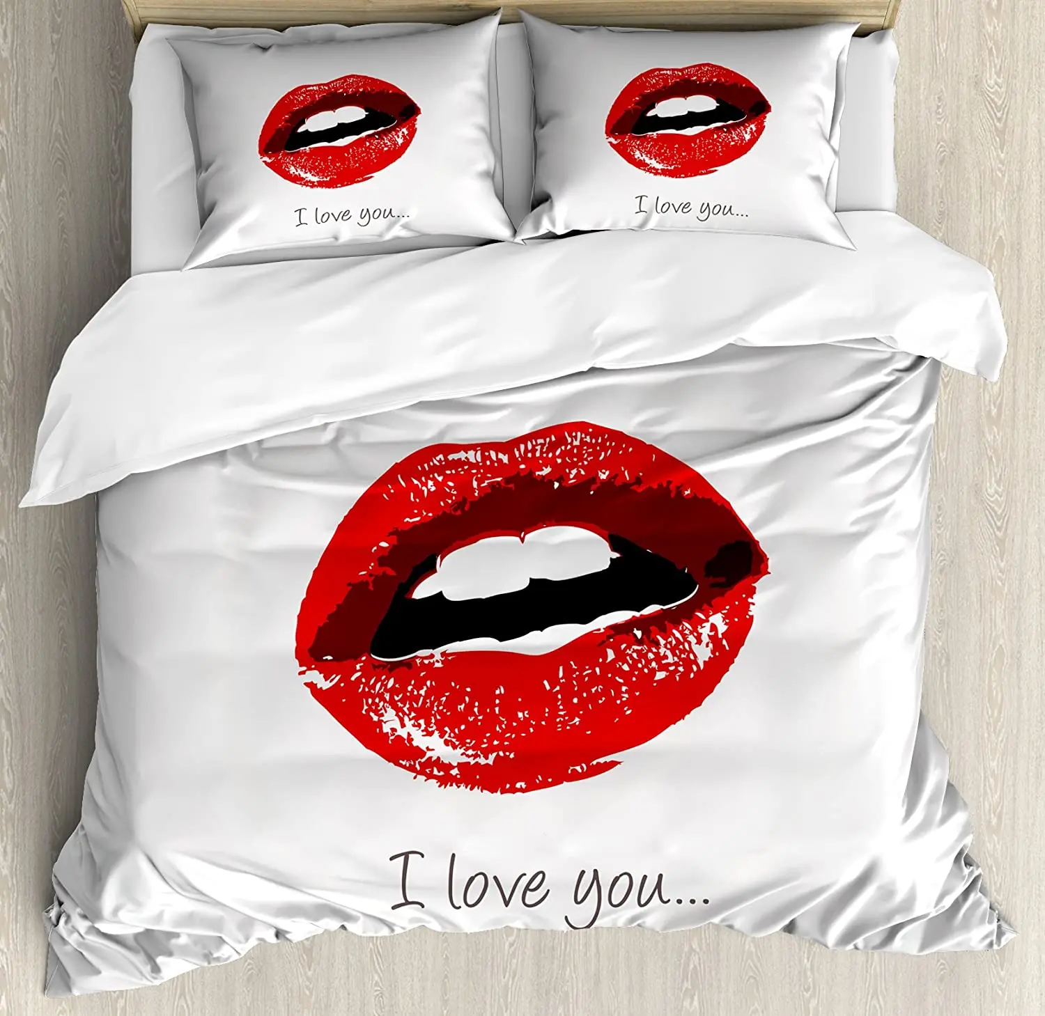 

I Love You Bedding Set For Bedroom Bed Home Seductive Female Lips Ajar Desire Red-Hot Lips Duvet Cover Quilt Cover Pillowcase
