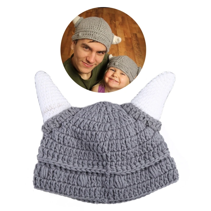 

Funny 3D Ox Horn Winter Beanie Hat for Adult Kids Warm Cozy Knitted Barbarian Viking Harajuku Hip Hop Stretchy Skull Cap