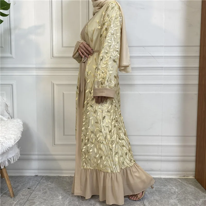 Ramadan Open Abaya Kimono Dubai Turkey Muslim Lace Sequin Embroidery Abayas for Women Arabic Long Hijab Dress Islamic Clothing