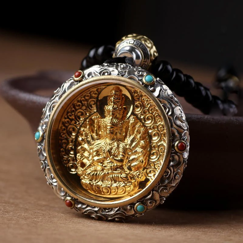 Длинное ожерелье для мужчин и женщин кулон в ретро стиле Гуаньинь Будда тысяча