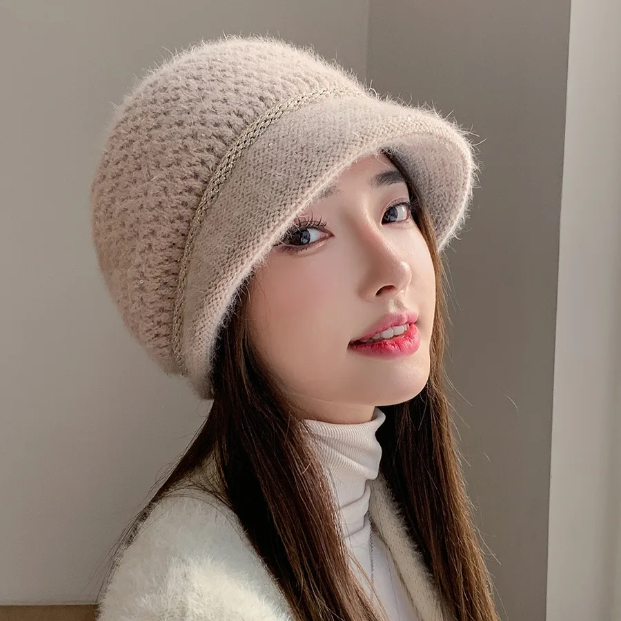 

COKK Winter Hats For Women Bonnet Rabbit Fur Knitted Sequin Winter Cap Casual Gorro Keep Warm Baggy Cap Mother Gift Outdoor New