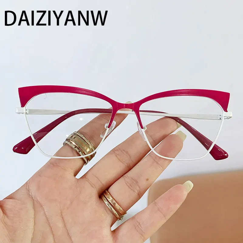 

New Fashion Retro Metal Cat's Eye Optical Spectacle Frame Women's Large Size Anti Blue Glasses
