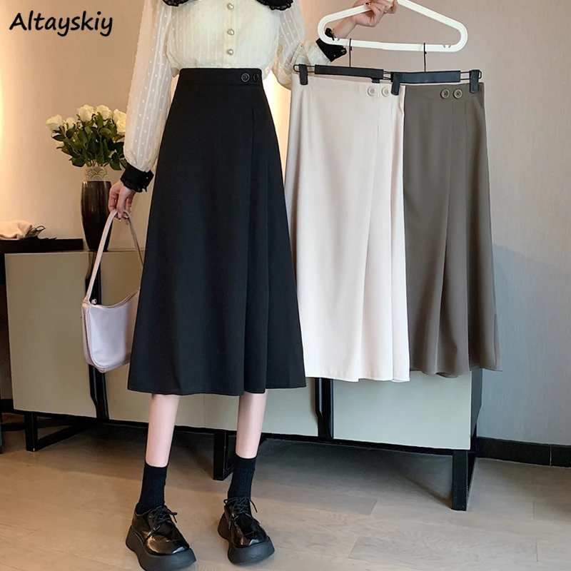 

Skirts Women Solid Folds A-line Basic All-match High Waist Elegant College Spring New Retro Mujer Korean Style Casual Cool Ins