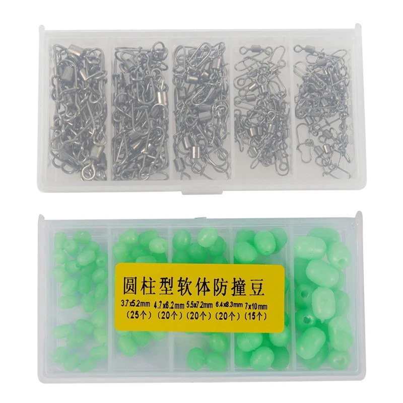 

96Pcs Copper Alloy Fishing Swivel Snap & 100Pcs Oval Soft Luminous Fishing Beads Sea Fishing Lure Floating Float Tackles