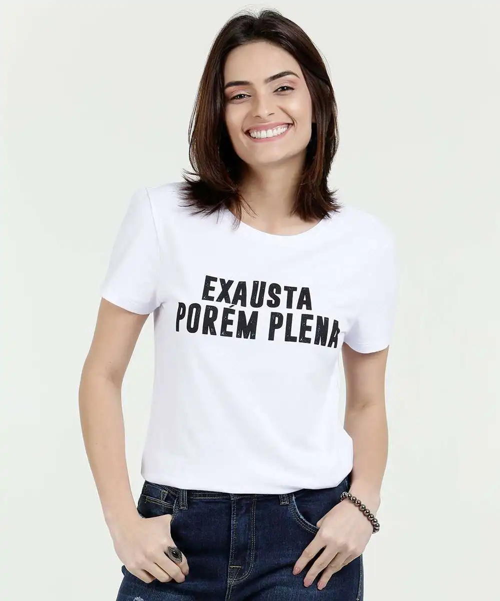 

Casual Tshirt Exausta Porem Plena Shirt Portuguese Style Print Women's Classic Boutique 100% Cotton Tee Summer New Shirt