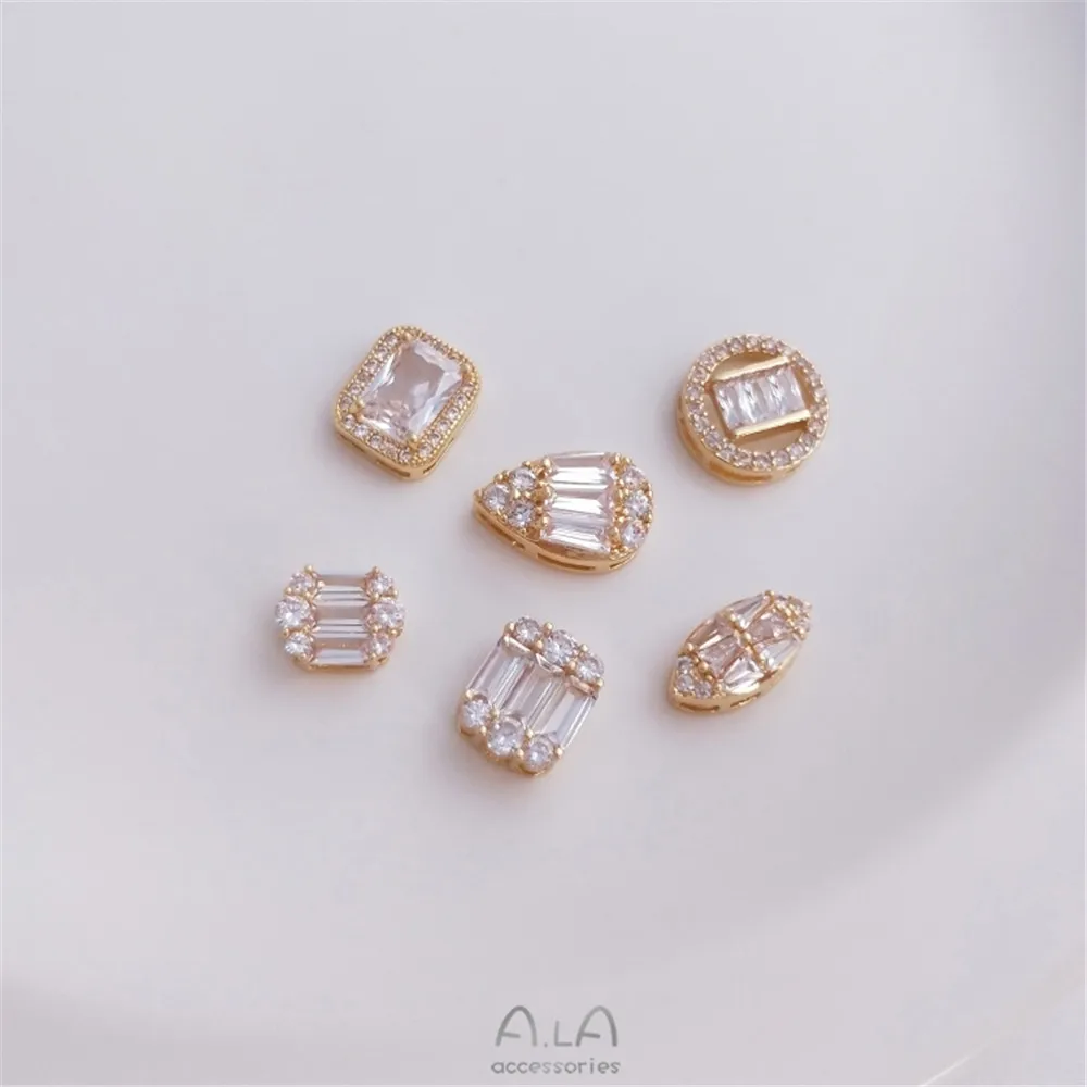 

Color protection 14K gold encrusted zircon square round horse eye water drop jewelry Beads pendant DIY beaded accessories