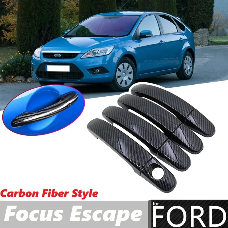8 PCS Car ABS Carbon Fiber 4 Door Handle Covers For Ford Focus Escape Kuga Ranger 2013 2014 2015 2016 2017 2018