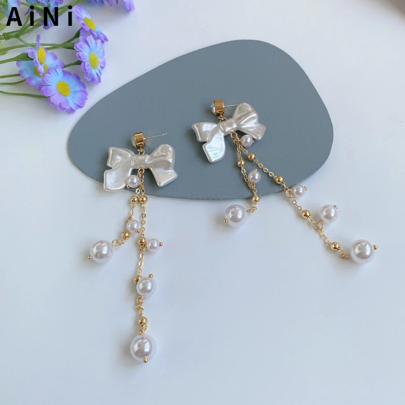 

925 Silver needle Delicate Jewelry Bow Earrings Popular Design Sweet Temperament Simulated Pearl Drop Earrings For Women Gifts