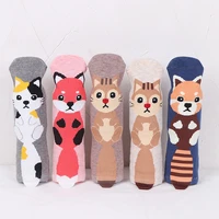 5 pairs new cute funny female cartoon socks japanese korea cotton casual middle tube cat fox tail women socks size eu35 40