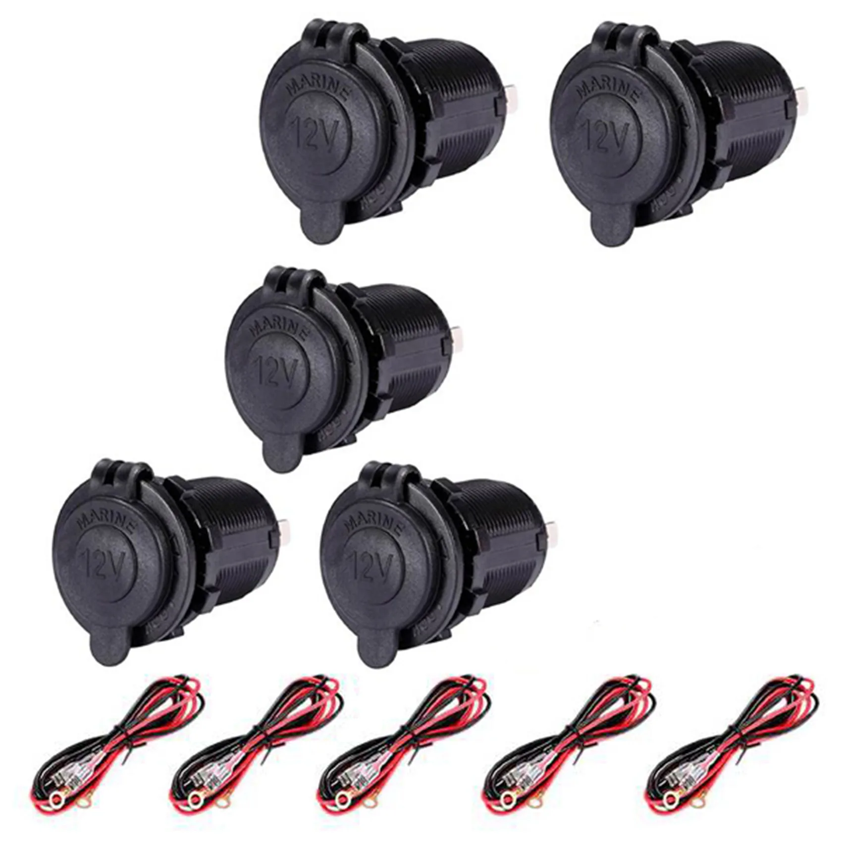 

5Pcs 12V Power Waterproof Socket Car Cigarette- Lighter Socket Cigarette- Lighter Adapter for Marine ATV RV Motorcycle