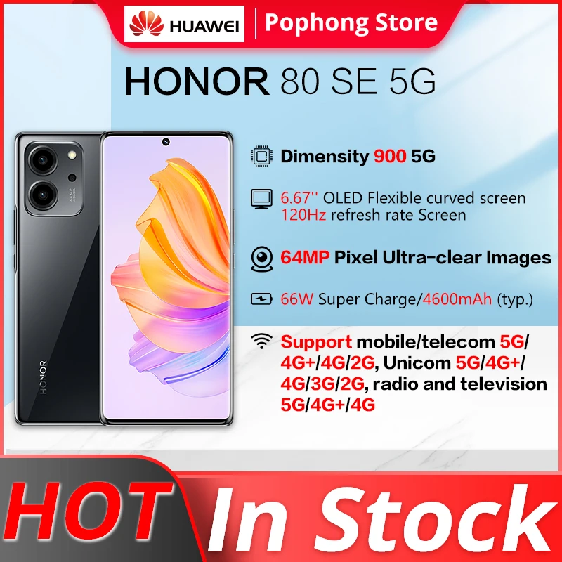 HONOR 80 SE 5G Mobile Phone 6.67 inch OLED Curved Screen Dimensity 900 Octa Core 66W SuperCharge 4600mAh